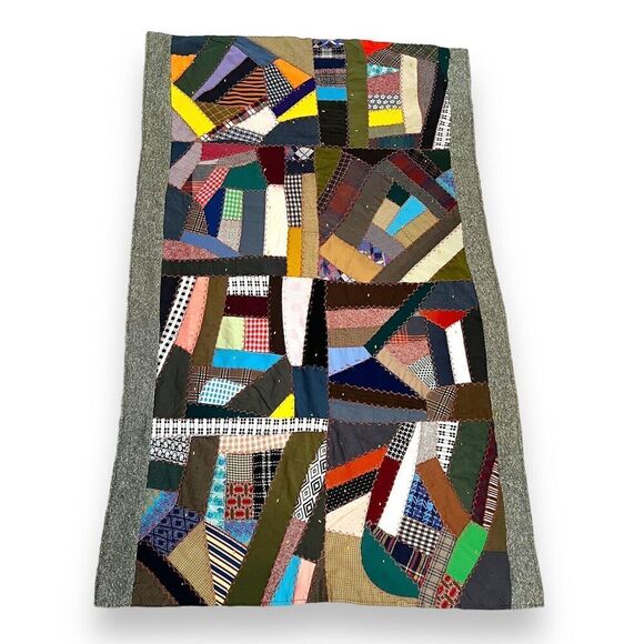 Handmade Other - Vintage Crazy Quilt Late 1800 Early 1900s Wool Colorful Hand Stitched Embroidery